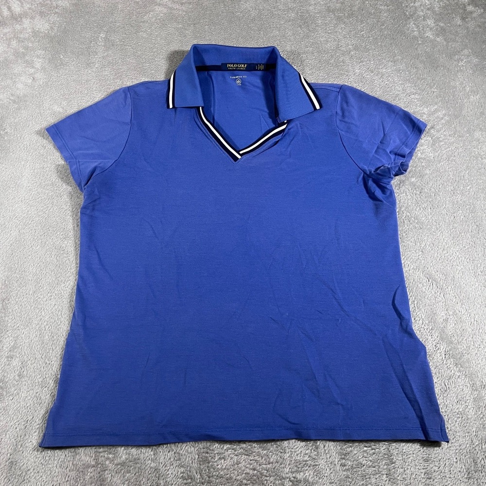 Polo‎ Golf Ralph Lauren Polo Shirt Womens Large Blue Tailored Fit Wicking V-Neck